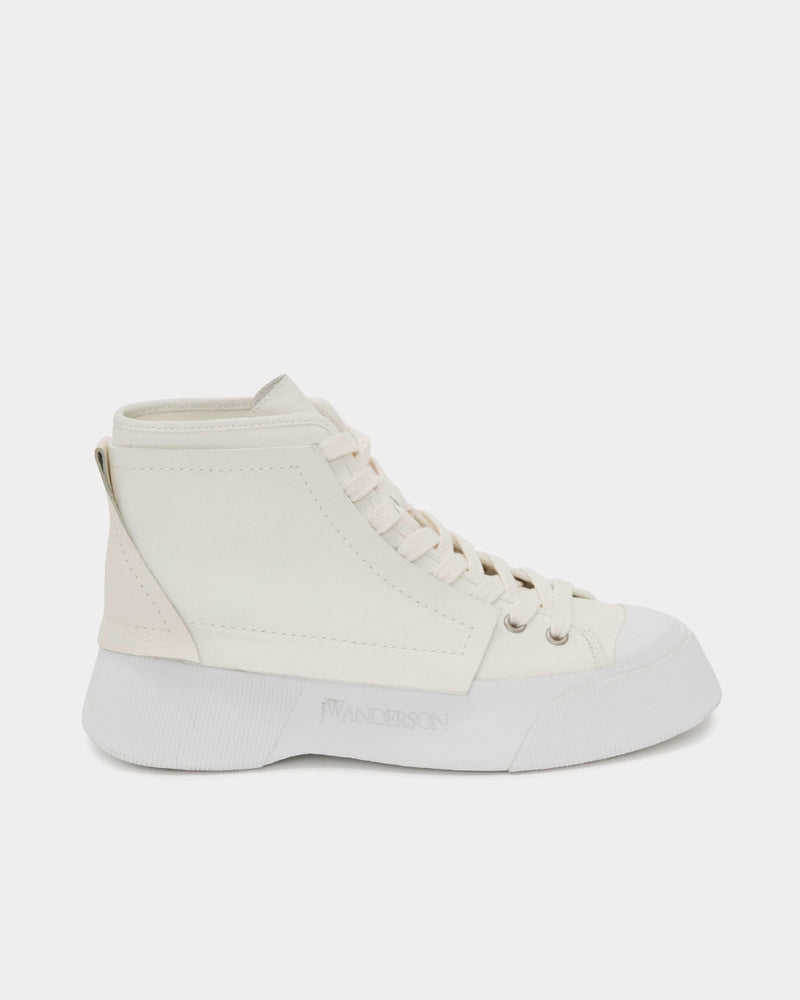 JW Anderson Leather and Canvas White High Top Sneakers - 1