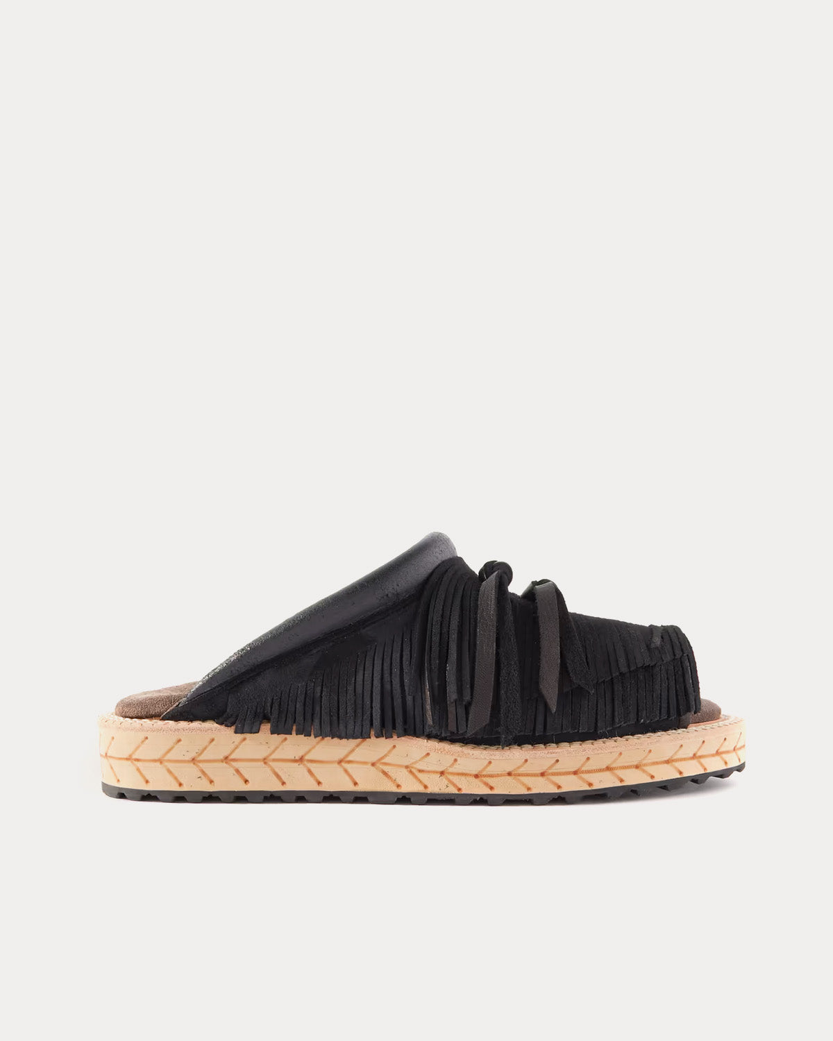 Kapital Fringed Leather Suede Black Sandals - 1