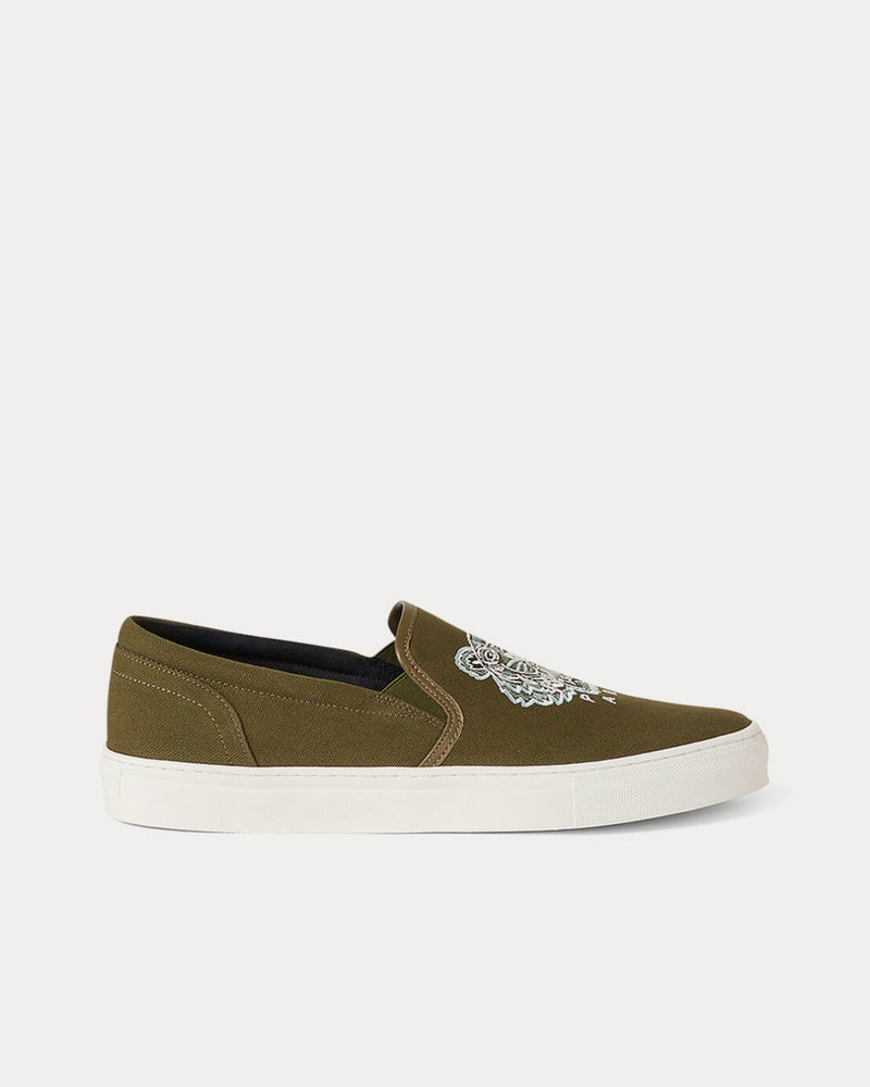 Kenzo K-Skate Tiger Canvas Dark Khaki Slip On Sneakers - 1