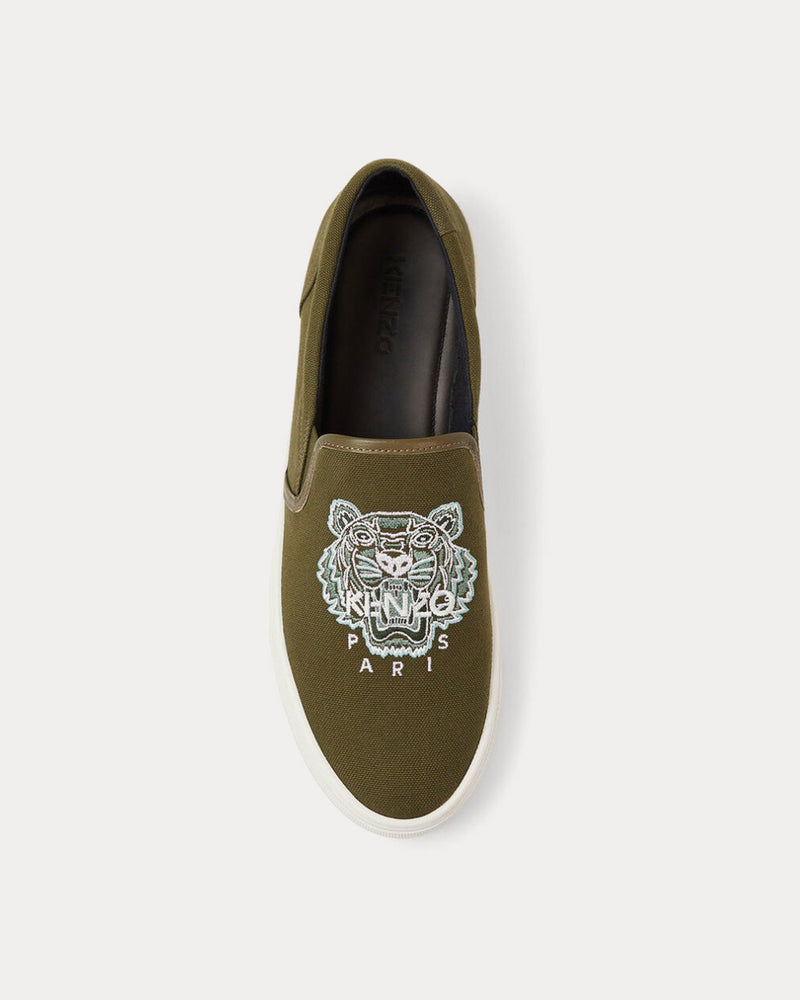 Kenzo K-Skate Tiger Canvas Dark Khaki Slip On Sneakers - 2