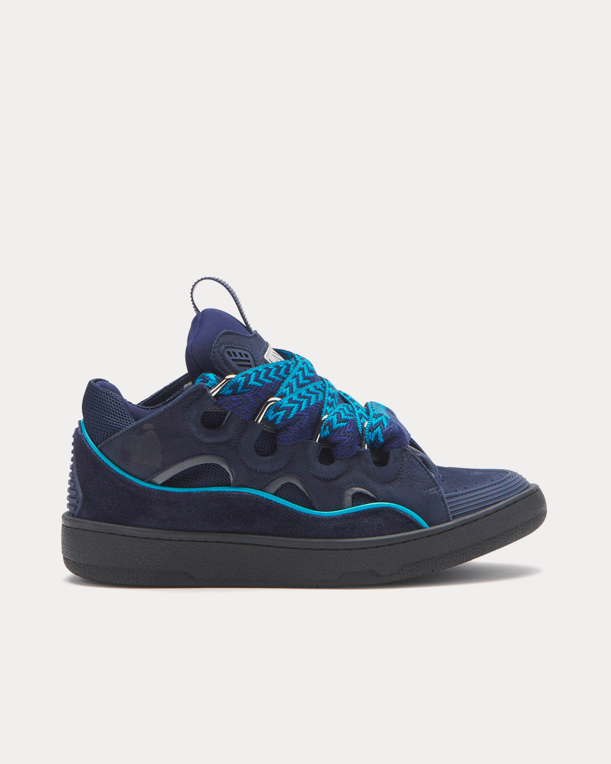 Lanvin Curb Leather Navy Blue Low Top Sneakers - 1