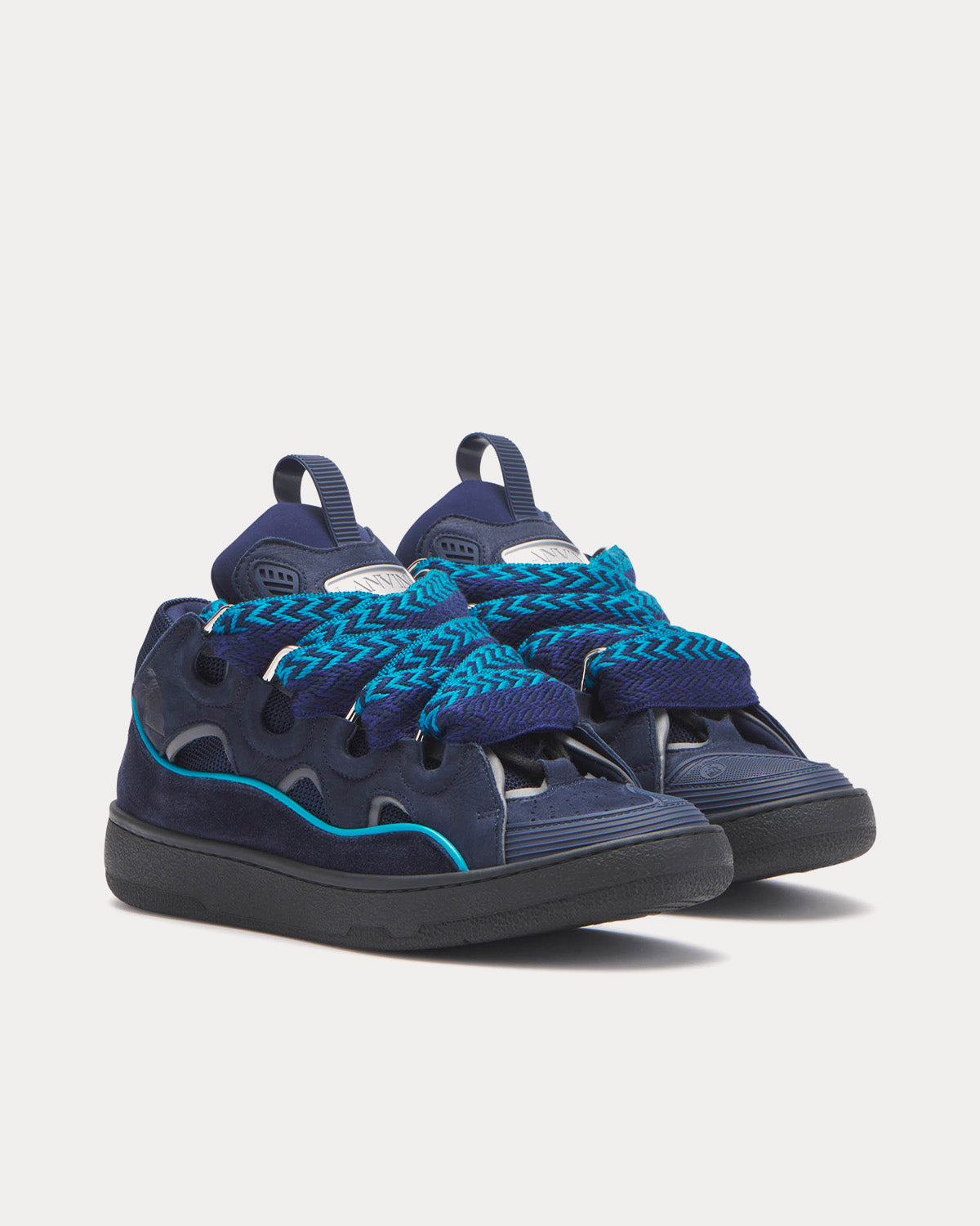 Lanvin Curb Leather Navy Blue Low Top Sneakers - 3