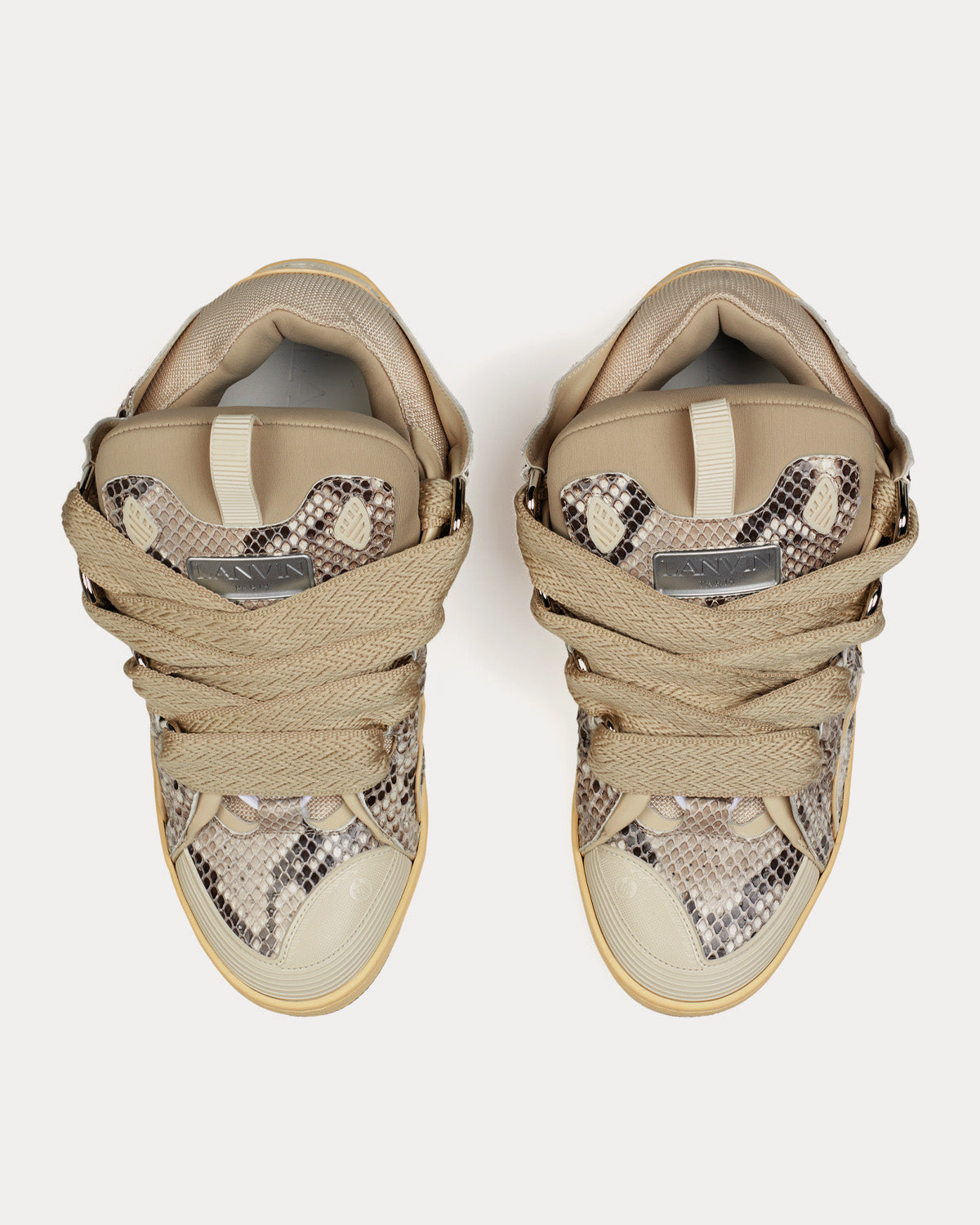 Lanvin Curb Python Print Beige Low Top Sneakers - 2