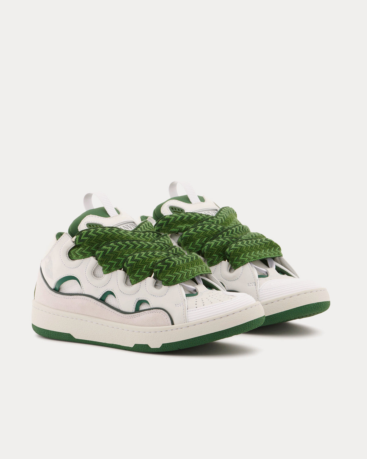 Lanvin - Curb Leather White / Khaki Low Top Sneakers