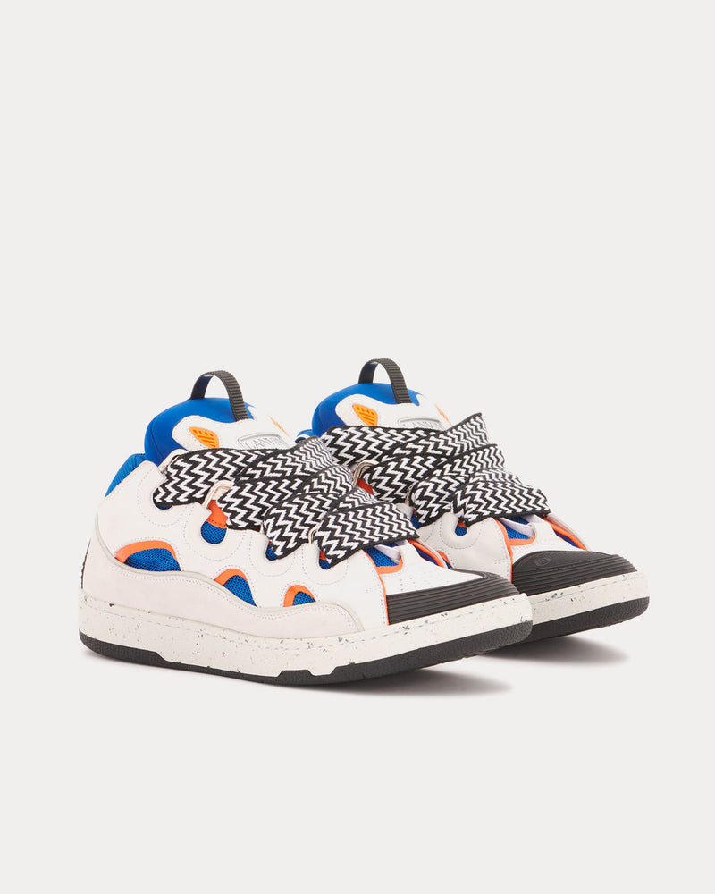 Lanvin Curb Leather White / Blue / Orange Low Top Sneakers - 3