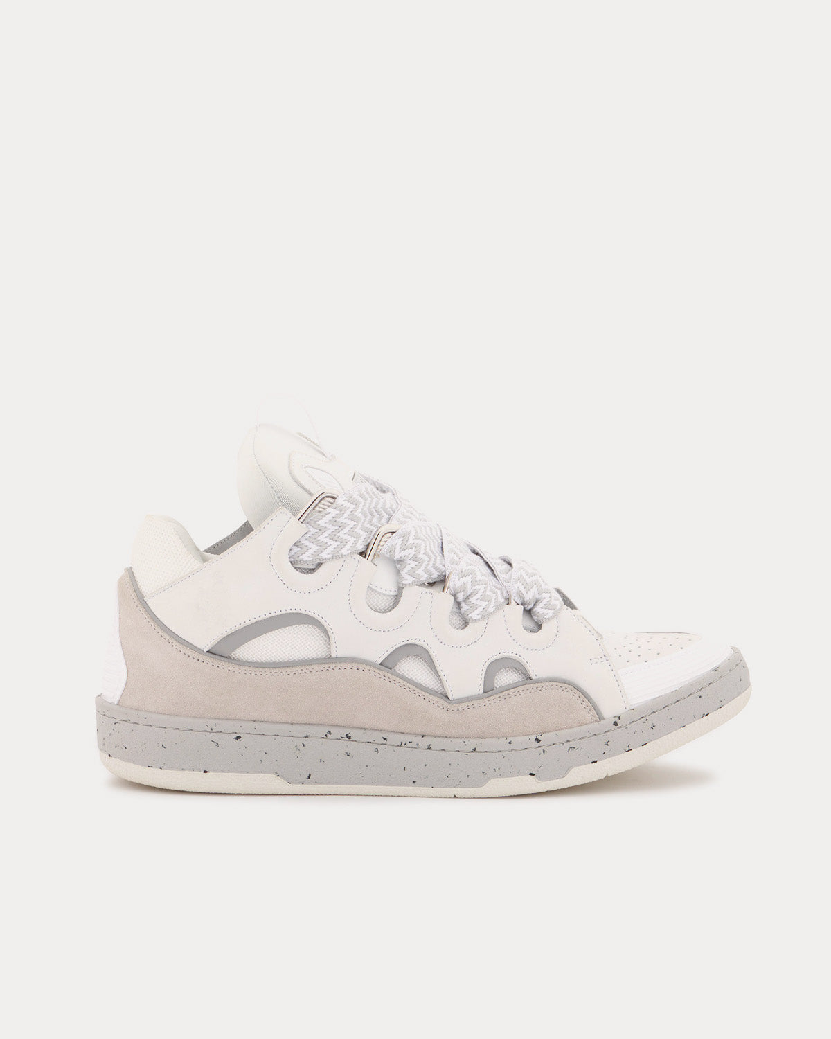 Lanvin Curb Leather White / Grey Low Top Sneakers - 1