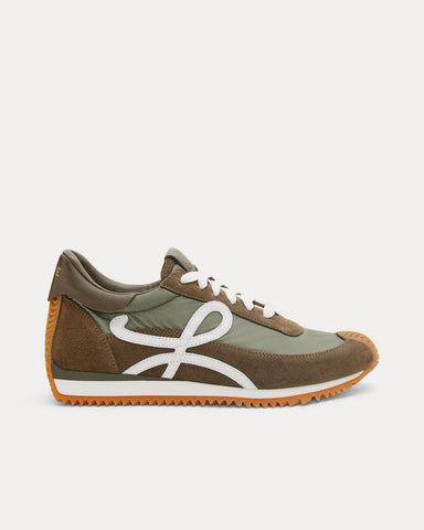 Loewe Flow Runner in Nylon & Suede Dark Khaki Green Low Top Sneakers