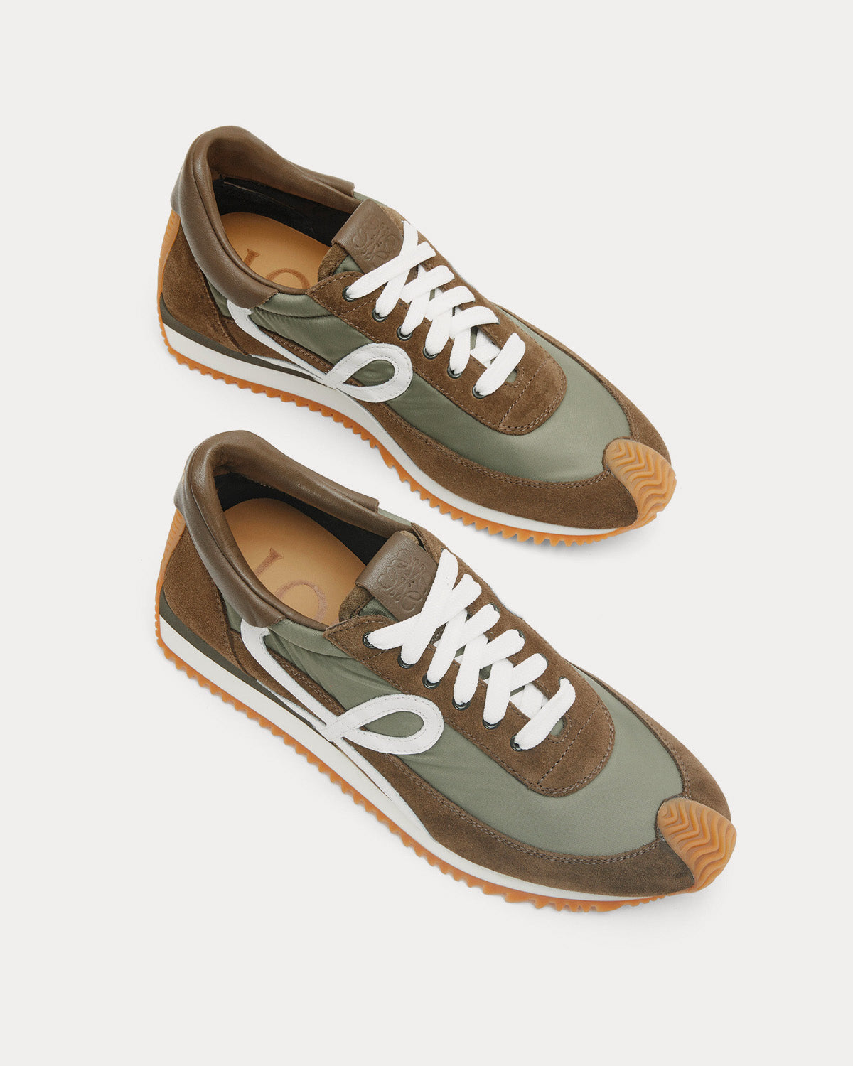 Loewe Flow Runner in Nylon & Suede Dark Khaki Green Low Top Sneakers - 2