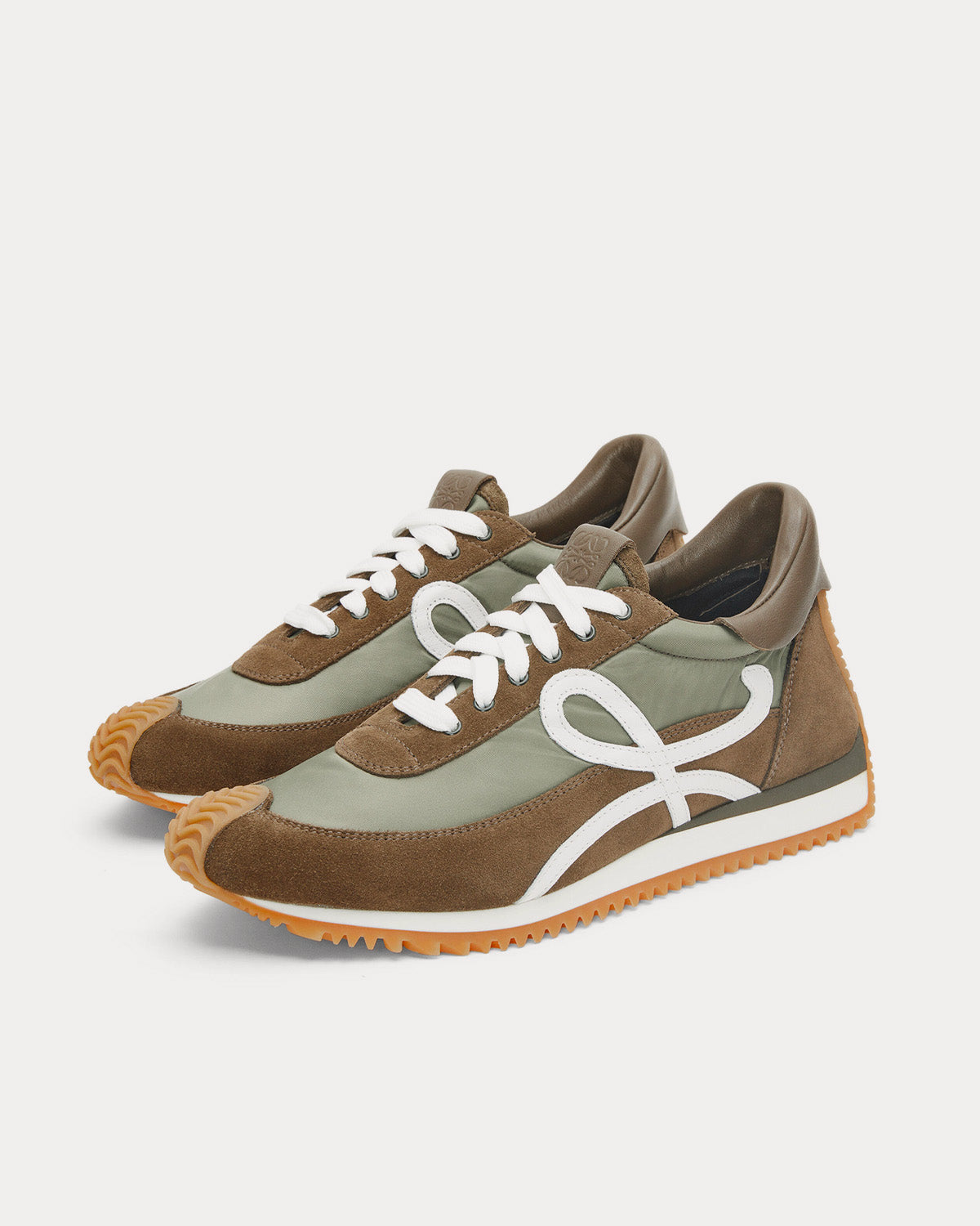 Loewe Flow Runner in Nylon & Suede Dark Khaki Green Low Top Sneakers - 3