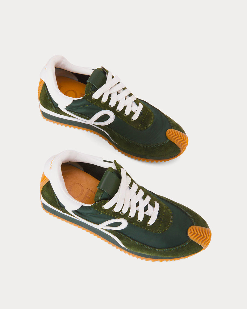 Loewe Flow Runner in Suede and Nylon Forest Green Low Top Sneakers - 3