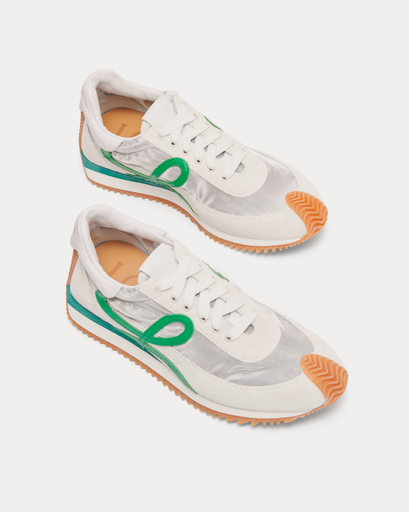 Loewe Flow Runner in Technical Mesh & Suede Silver / White / Green Low Top Sneakers - 2