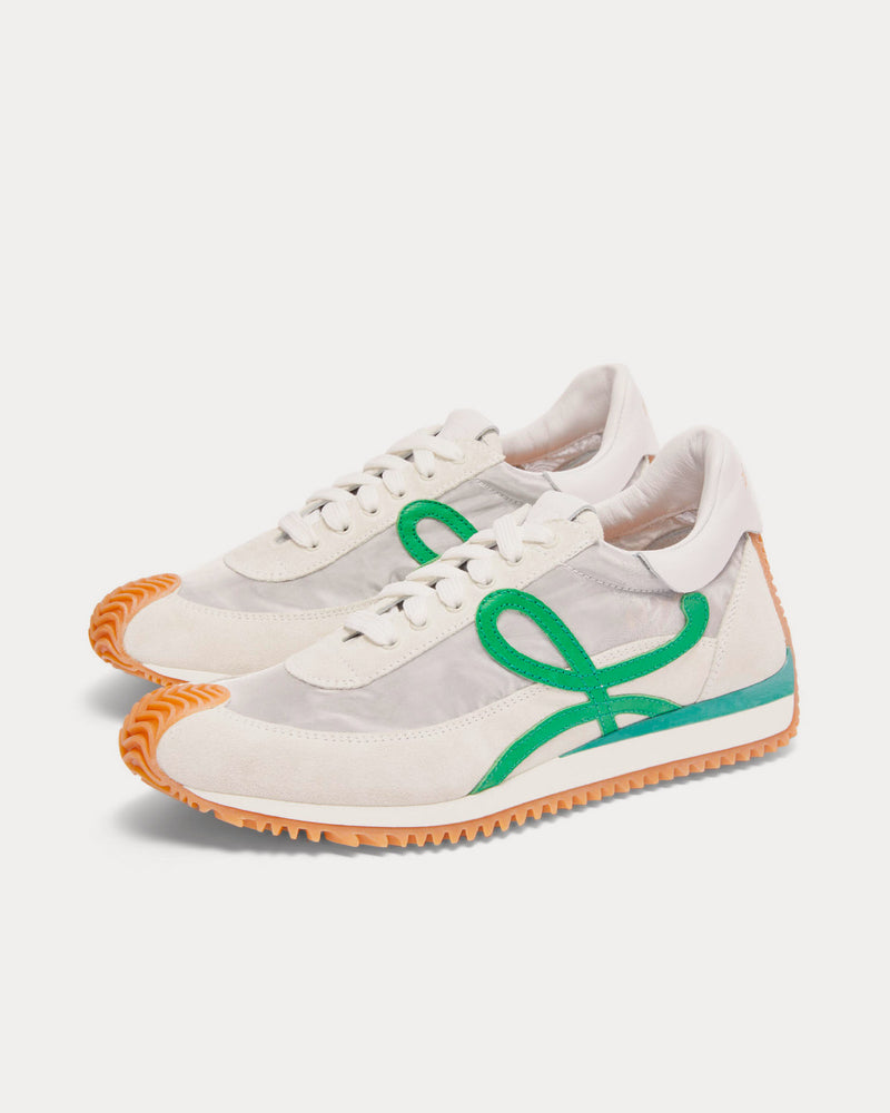 Loewe Flow Runner in Technical Mesh & Suede Silver / White / Green Low Top Sneakers - 3