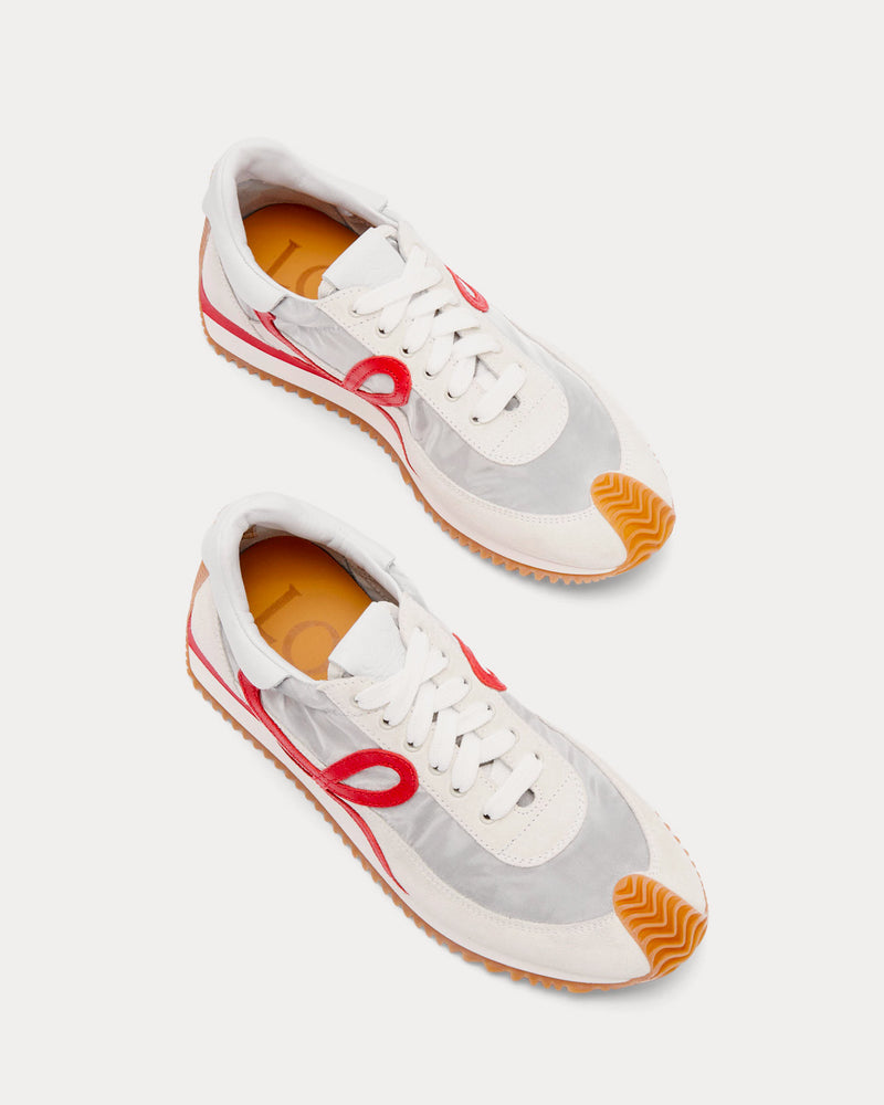 Loewe Flow Runner in Technical Mesh & Suede Silver / White / Red Low Top Sneakers - 2