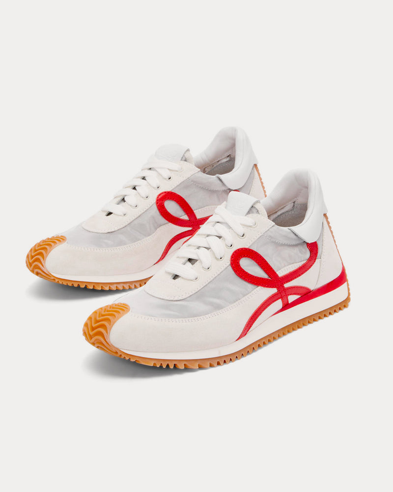 Loewe Flow Runner in Technical Mesh & Suede Silver / White / Red Low Top Sneakers - 3