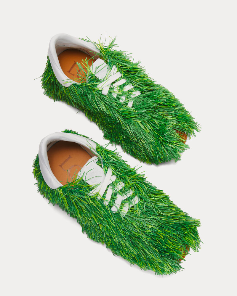 Loewe Grass Canvas & Raffia Green Low Top Sneakers - 2