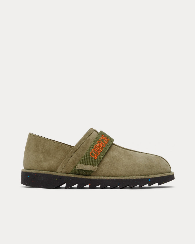 Loewe Suede Khaki Slip Ons - 1