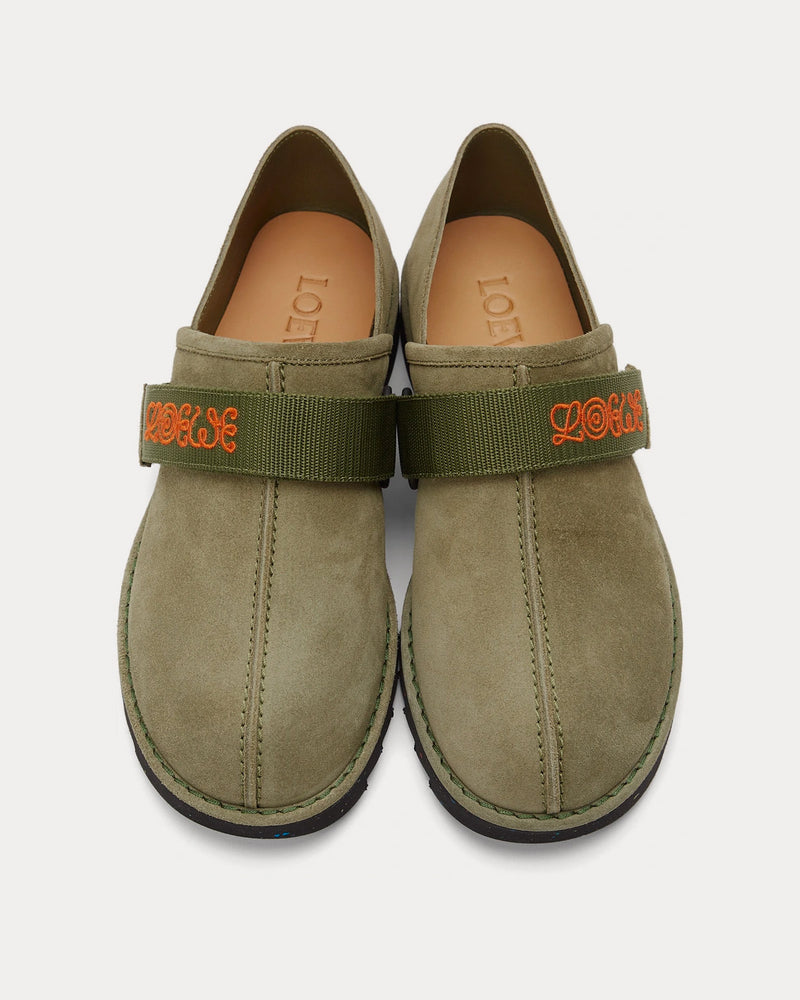 Loewe Suede Khaki Slip Ons - 2