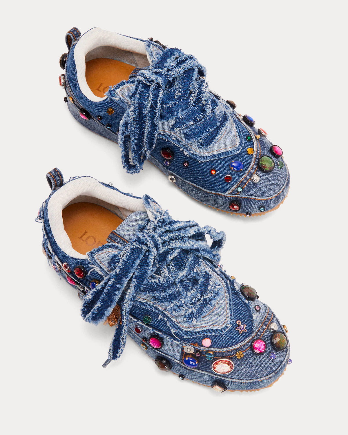 Loewe x Howl's Moving Castle Embellished Deconstructed Denim Low Top Sneakers - 2