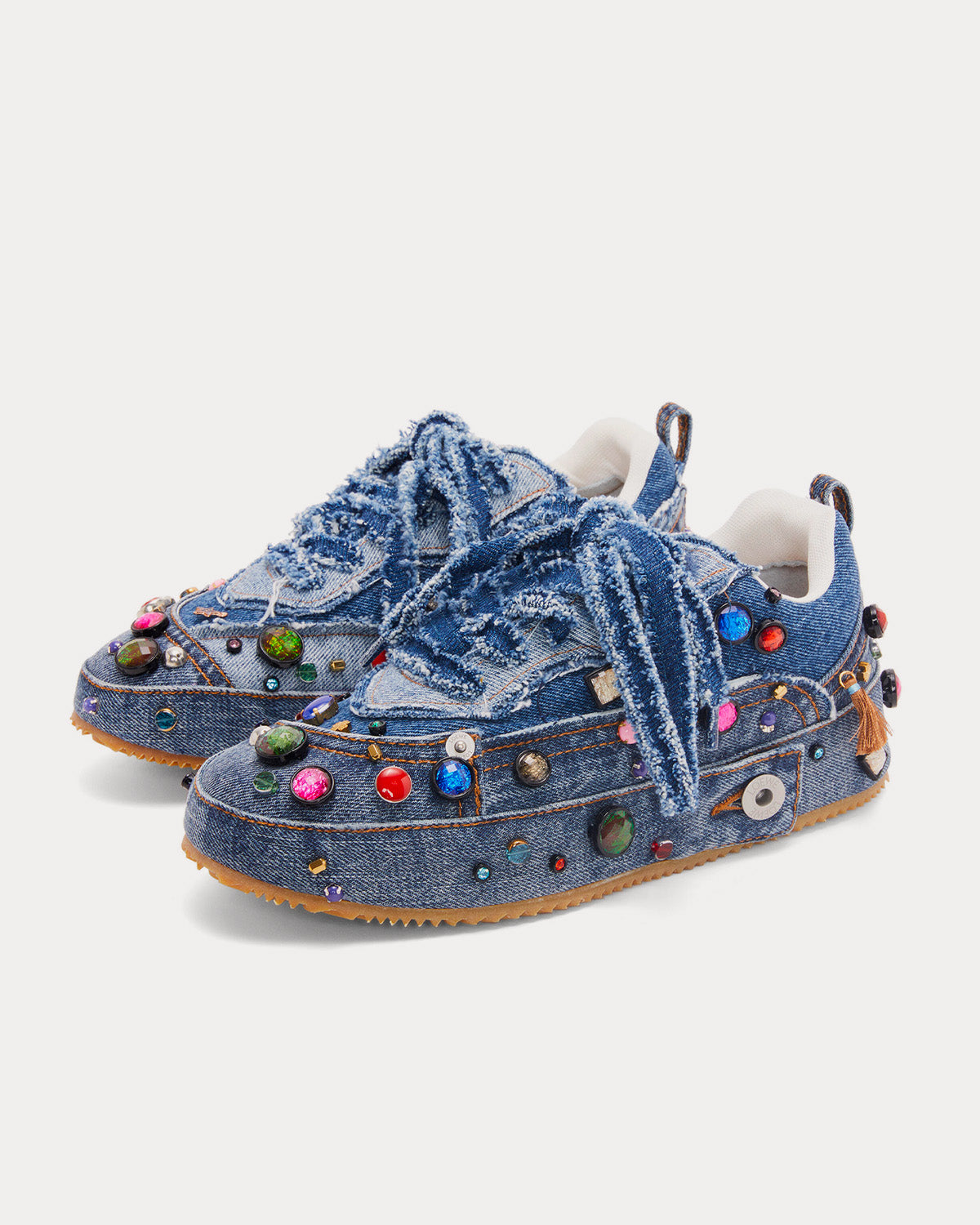 Loewe x Howl's Moving Castle Embellished Deconstructed Denim Low Top Sneakers - 3