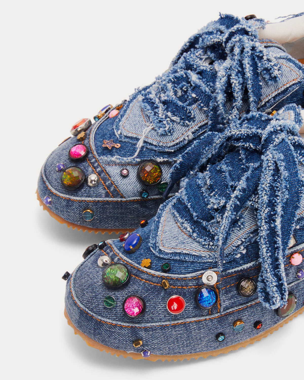 Loewe x Howl's Moving Castle Embellished Deconstructed Denim Low Top Sneakers - 4