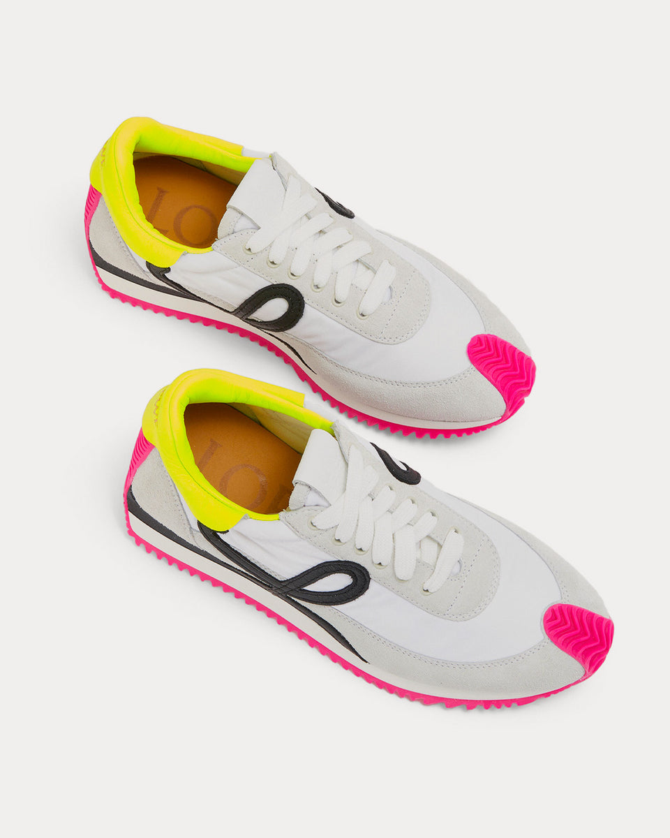 Loewe Flow Runner Nylon & Suede Soft White / Neon Pink Low Top Sneakers ...