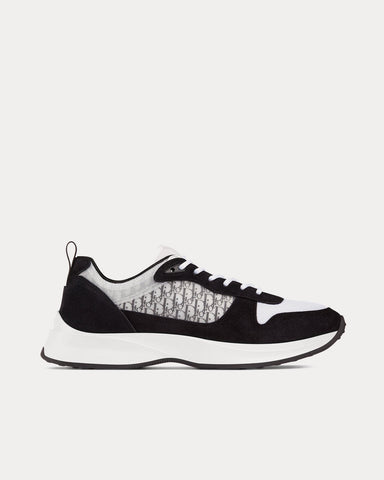 Dior B25 Black Suede with White Technical Mesh and Black Dior Oblique Canvas Low Top Sneakers