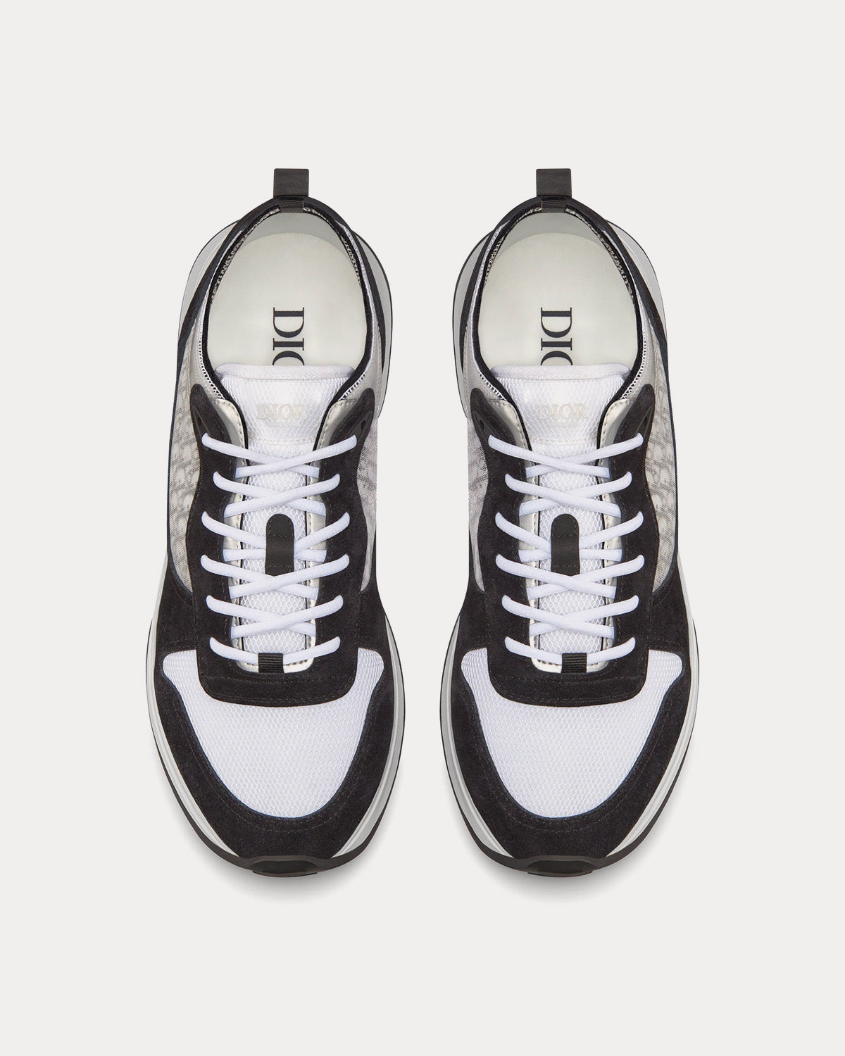 Dior B25 Black Suede with White Technical Mesh and Black Dior Oblique Canvas Low Top Sneakers - 2