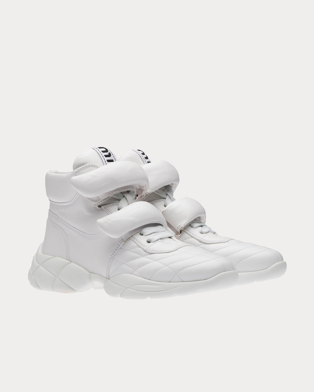 Miu Miu Nappa Leather White High Top Sneakers - 2