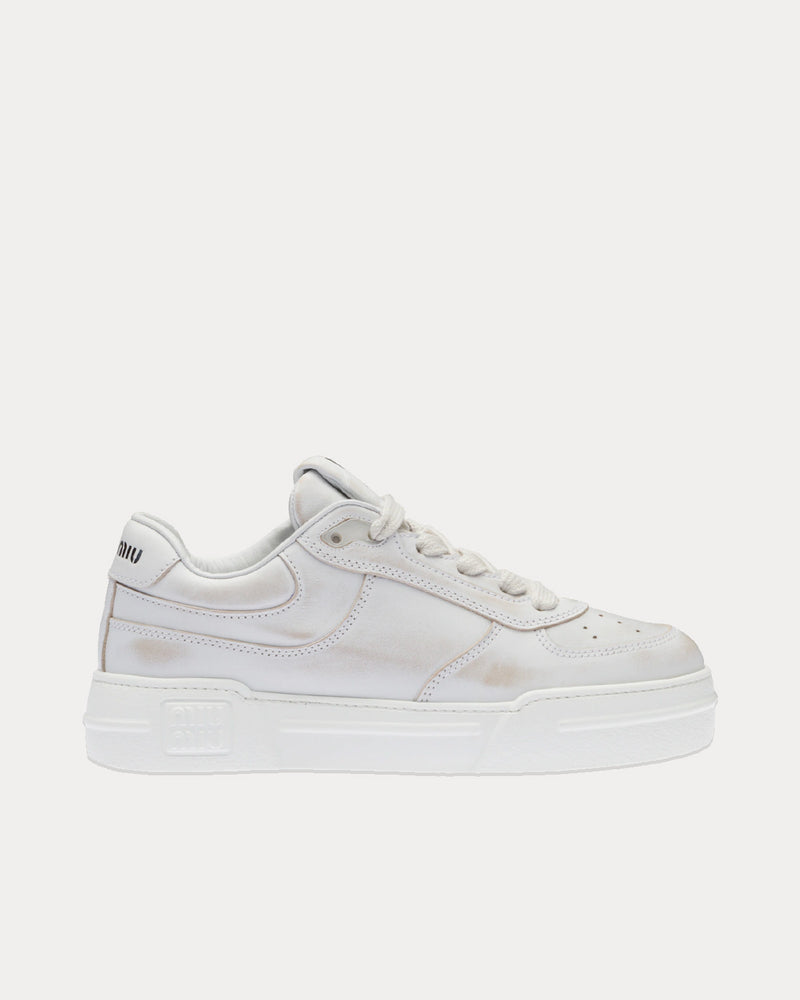 Miu Miu Bleached Leather White Low Top Sneakers - 1