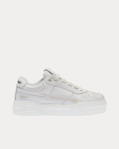 Miu Miu Bleached Leather White Low Top Sneakers