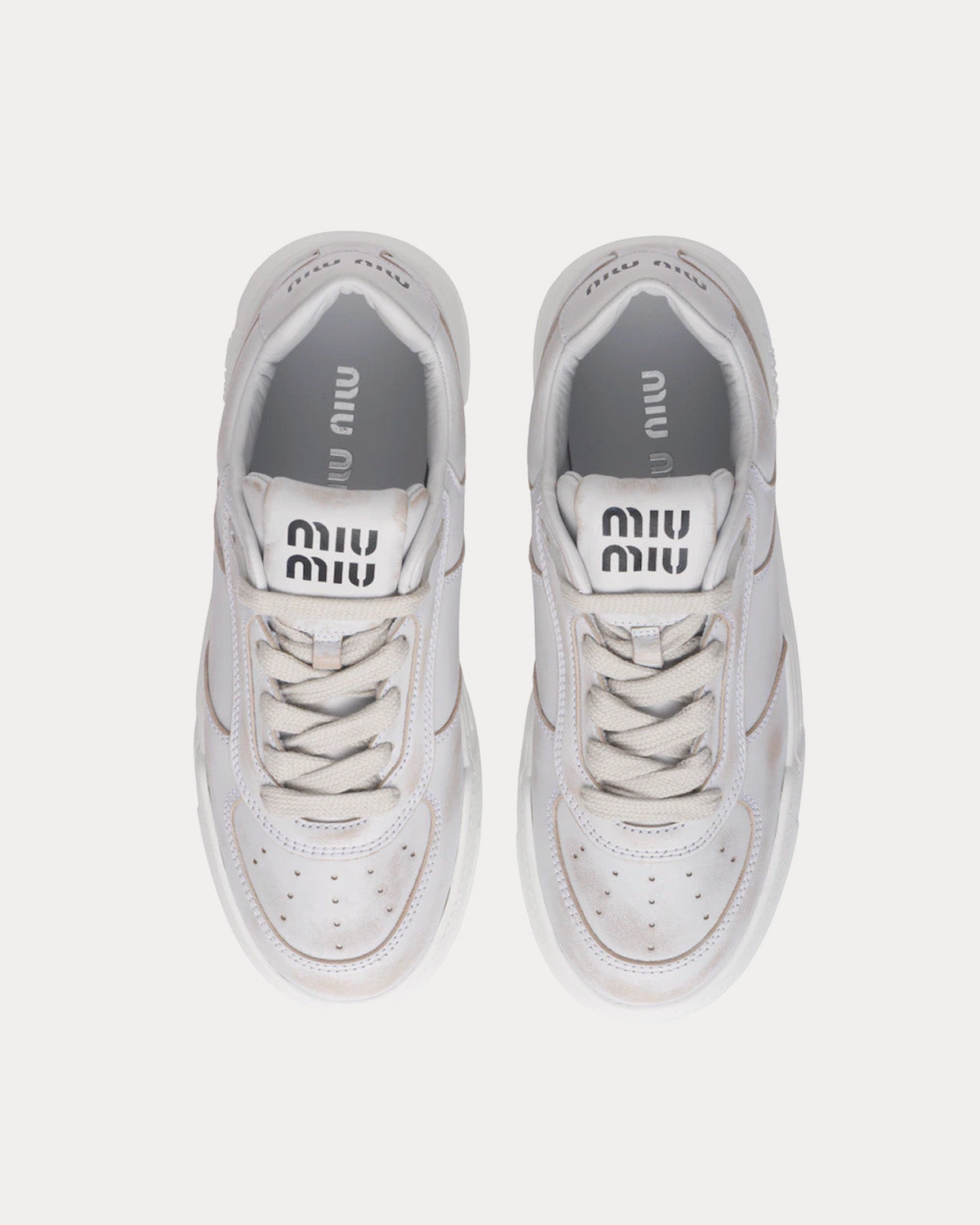 Miu Miu Bleached Leather White Low Top Sneakers - 2