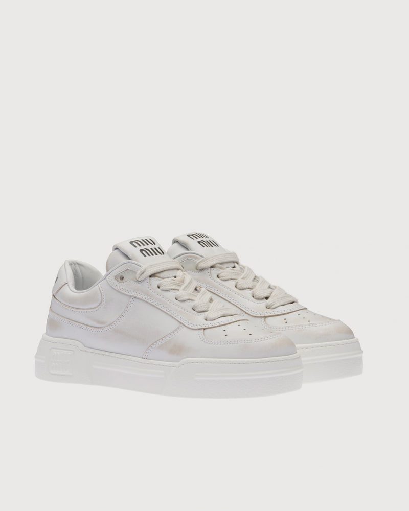 Miu Miu Bleached Leather White Low Top Sneakers - 3