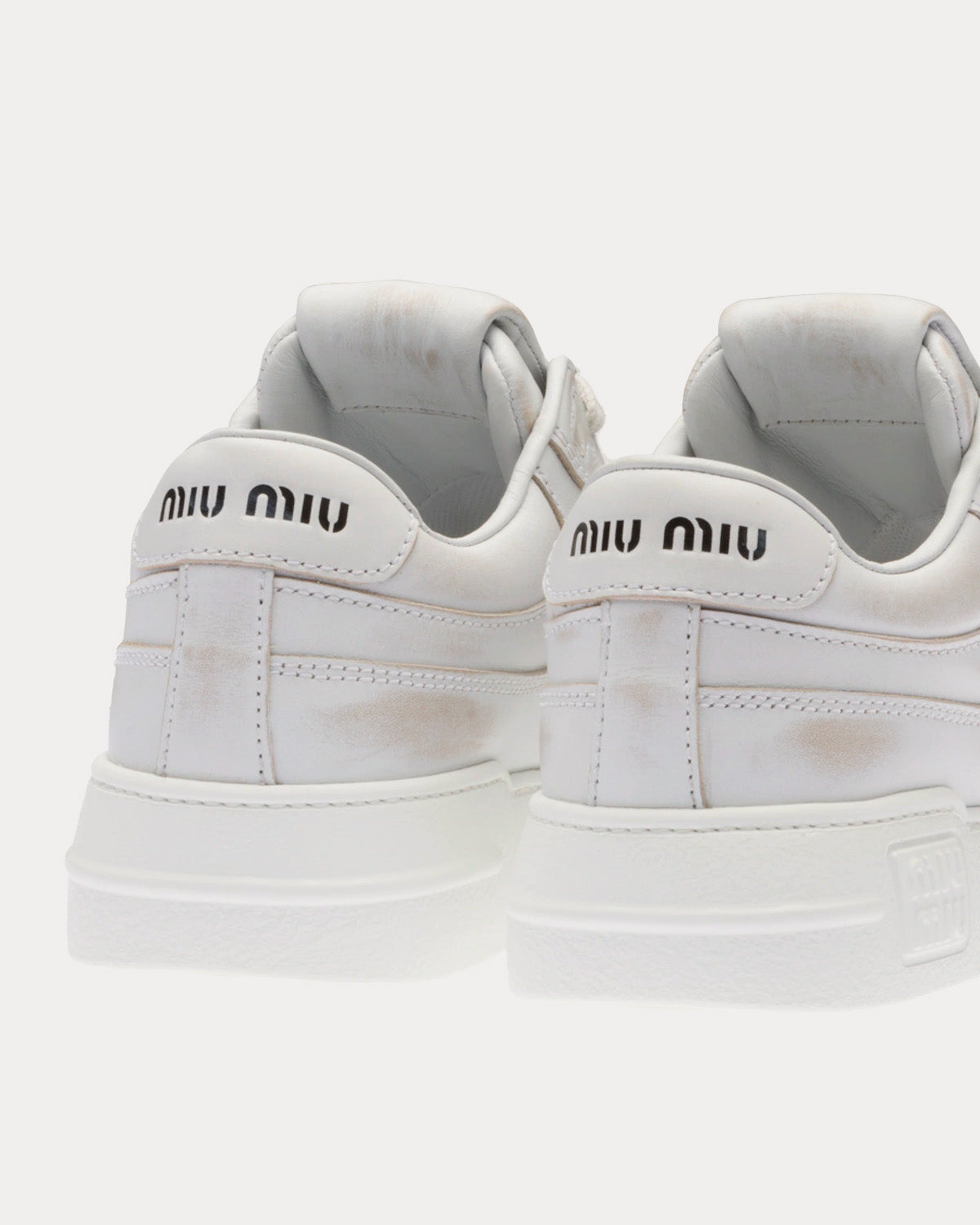 Miu Miu Bleached Leather White Low Top Sneakers - 4