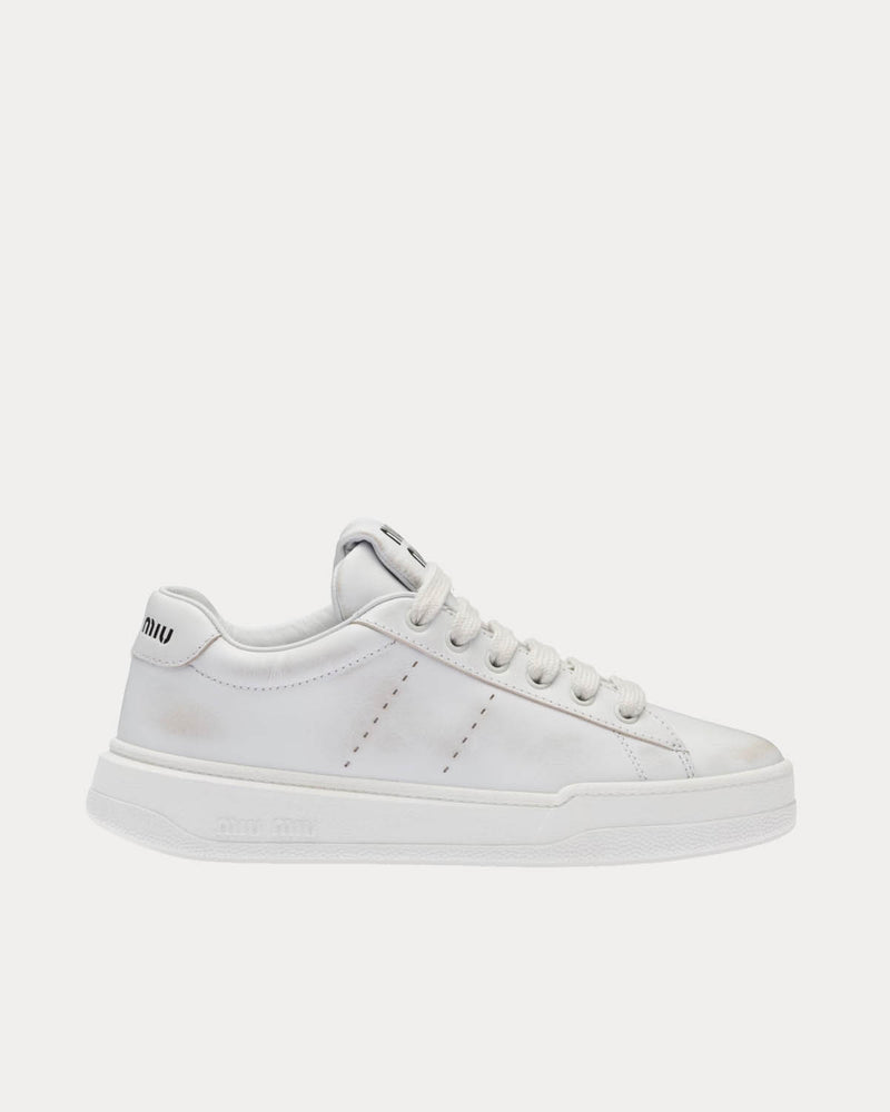 Miu Miu Bleached Leather White Low Top Sneakers - 1