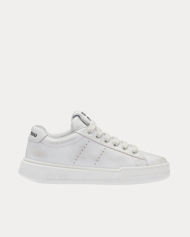 Miu Miu Bleached Leather White Low Top Sneakers