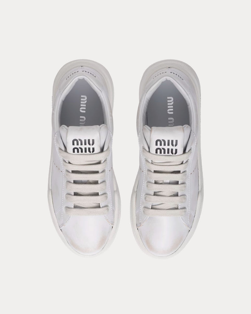 Miu Miu Bleached Leather White Low Top Sneakers - 2