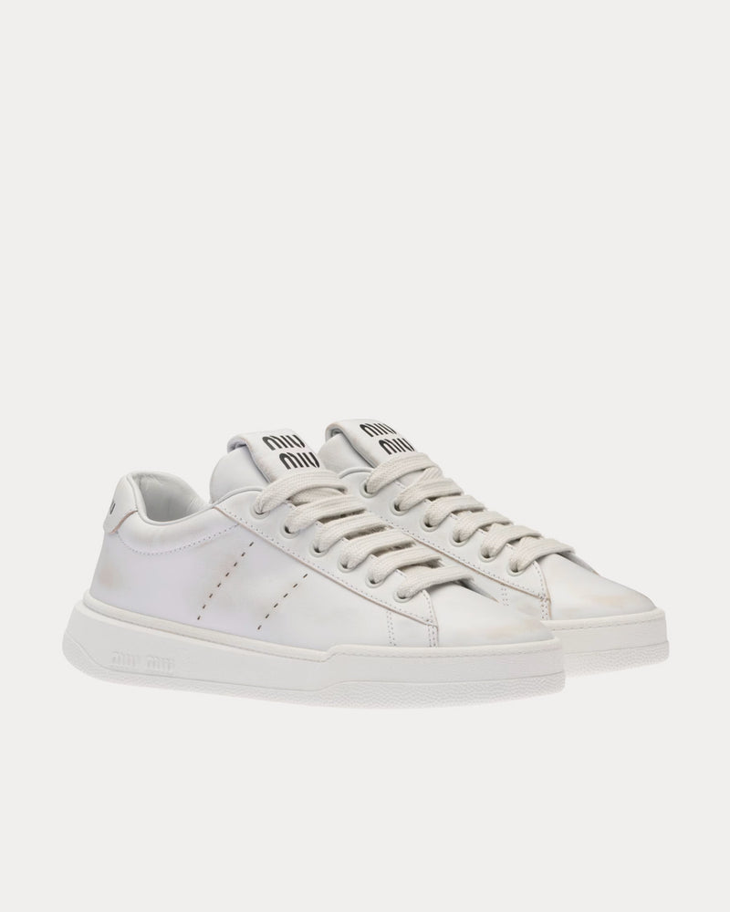 Miu Miu Bleached Leather White Low Top Sneakers - 3