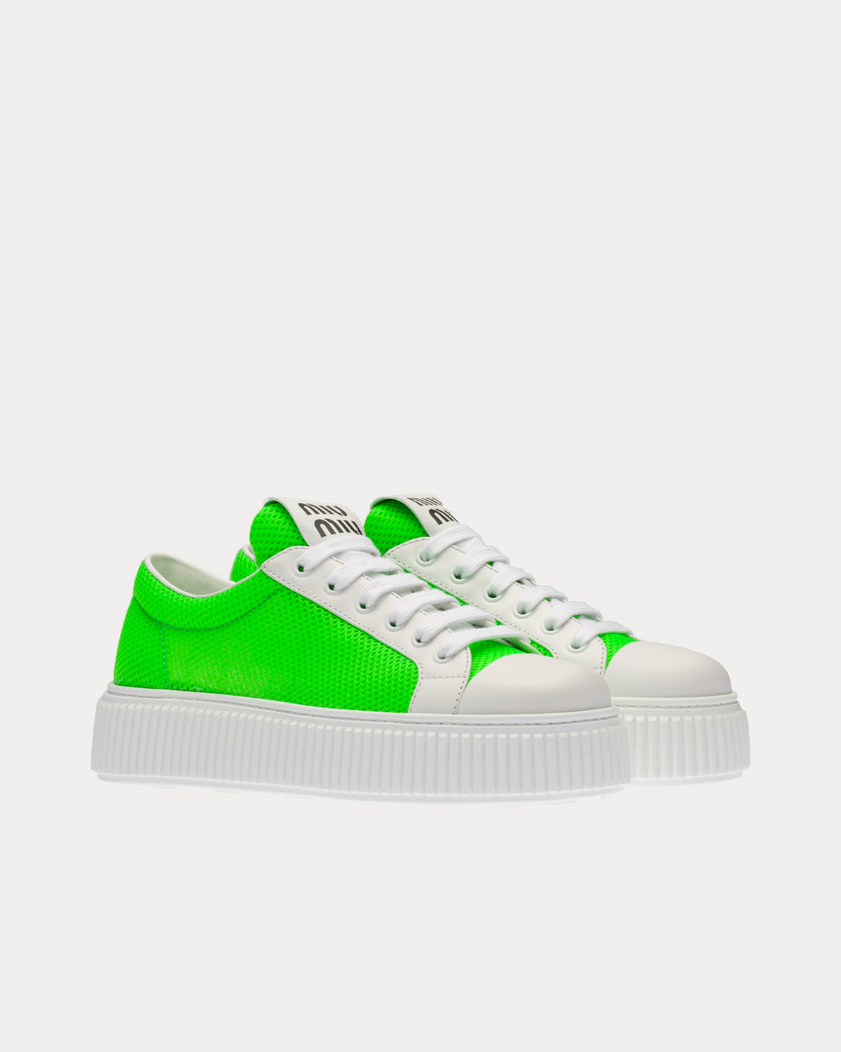 Miu Miu Mesh Fabric Neon Green / White Low Top Sneakers - 3