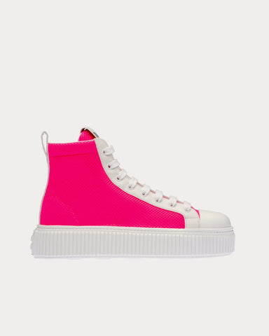 Miu Miu Mesh Flatform Fluo Pink High Top Sneakers