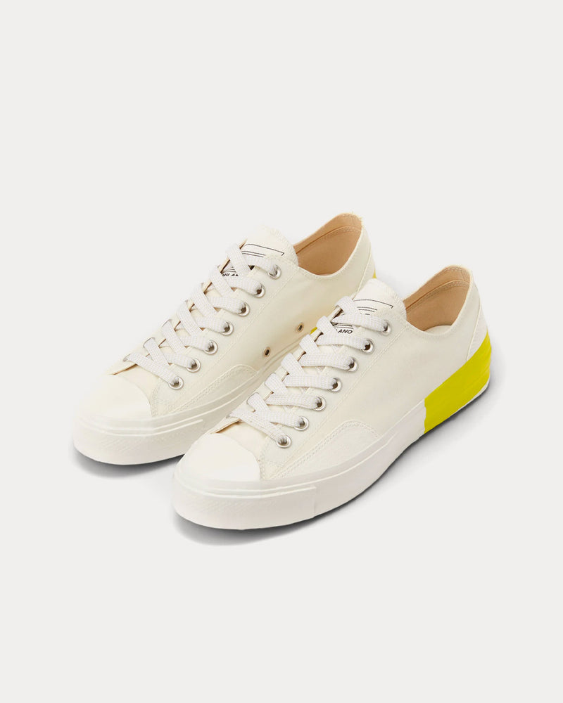 MSGM Tape Appliqued Vulcanized Canvas White / Yellow Low Top Sneakers - 2