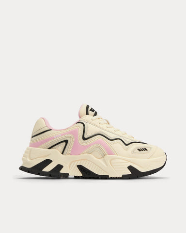 MSGM Vortex Leather & Fabric Beige Low Top Sneakers