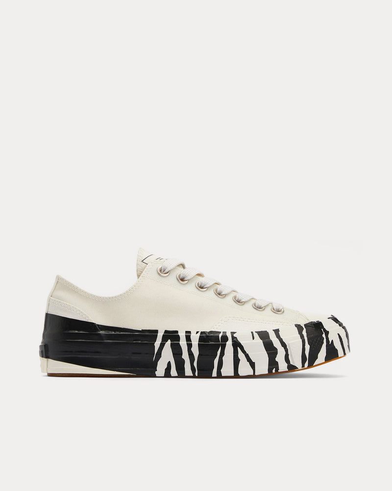 MSGM Tape Appliqued Vulcanized Canvas White / Dark Grey Low Top Sneakers - 1