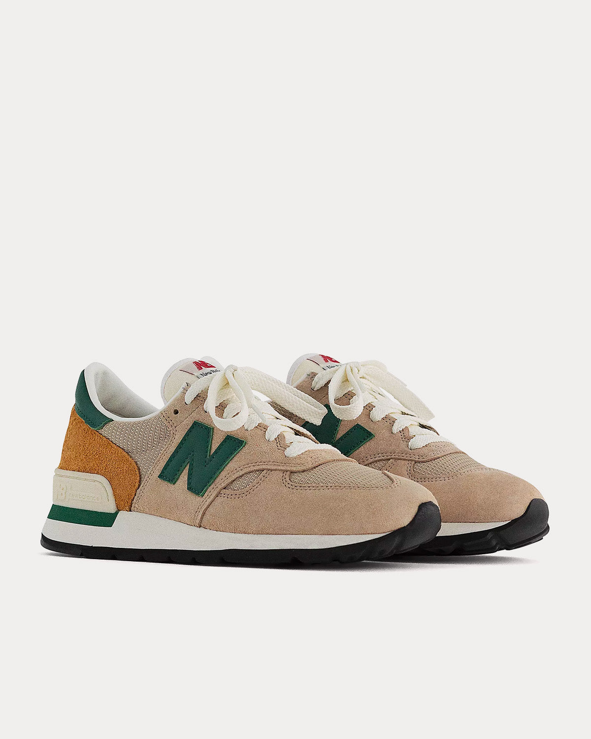 New Balance MADE in USA 990 Tan with Green Low Top Sneakers - 3