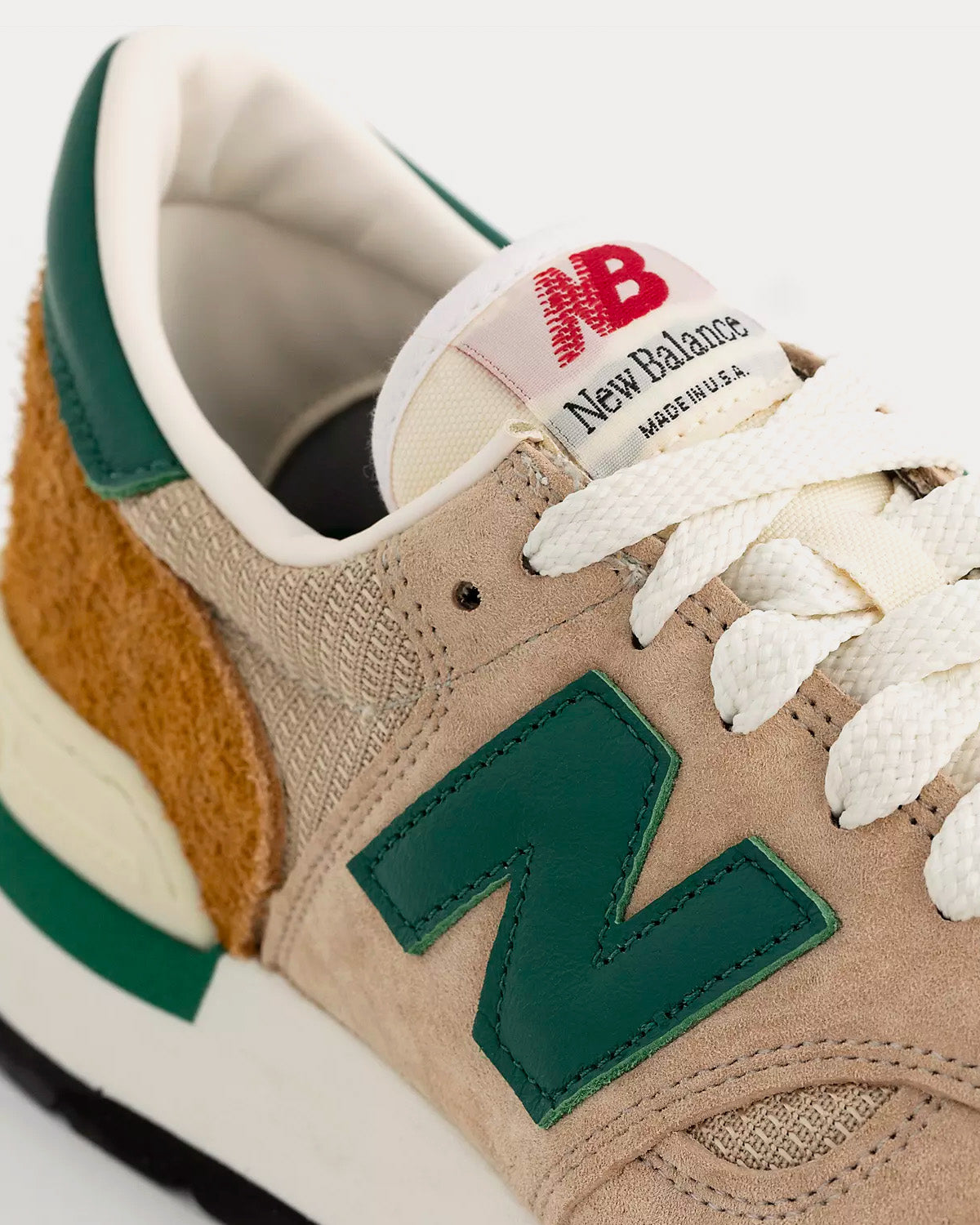 New Balance MADE in USA 990 Tan with Green Low Top Sneakers - 5