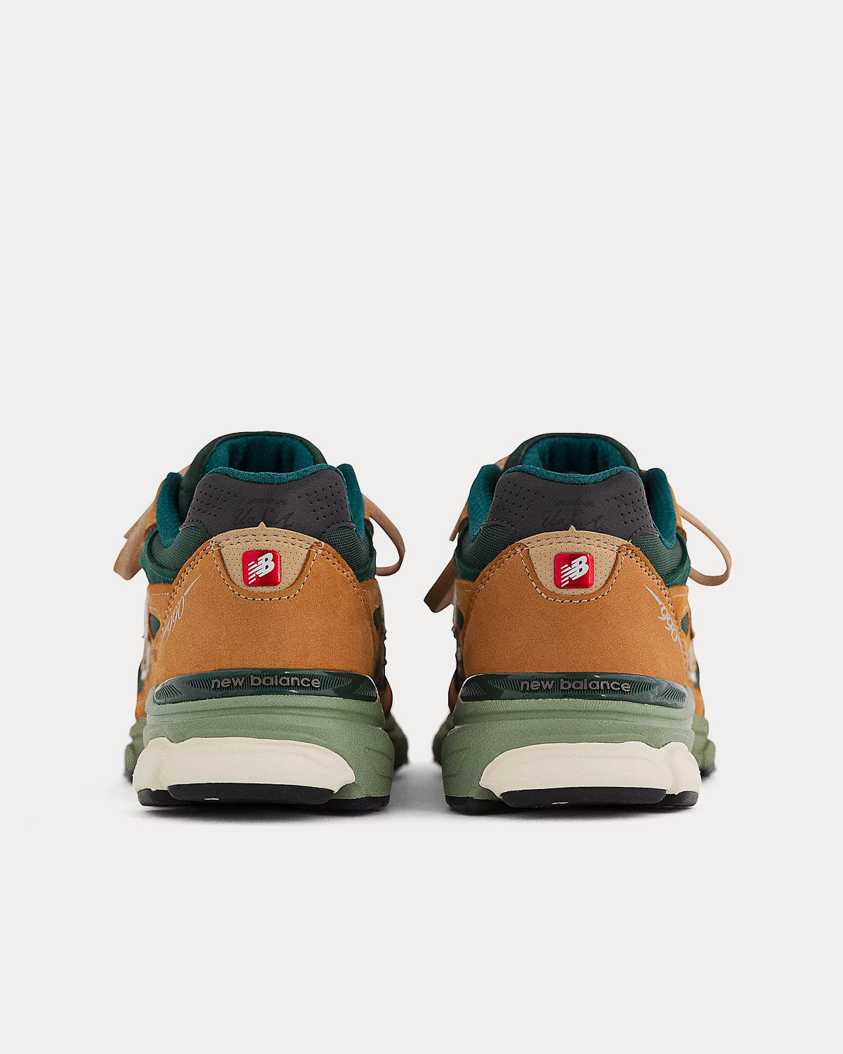 New Balance Made in USA 990v3 Tan with Green Low Top Sneakers - 4