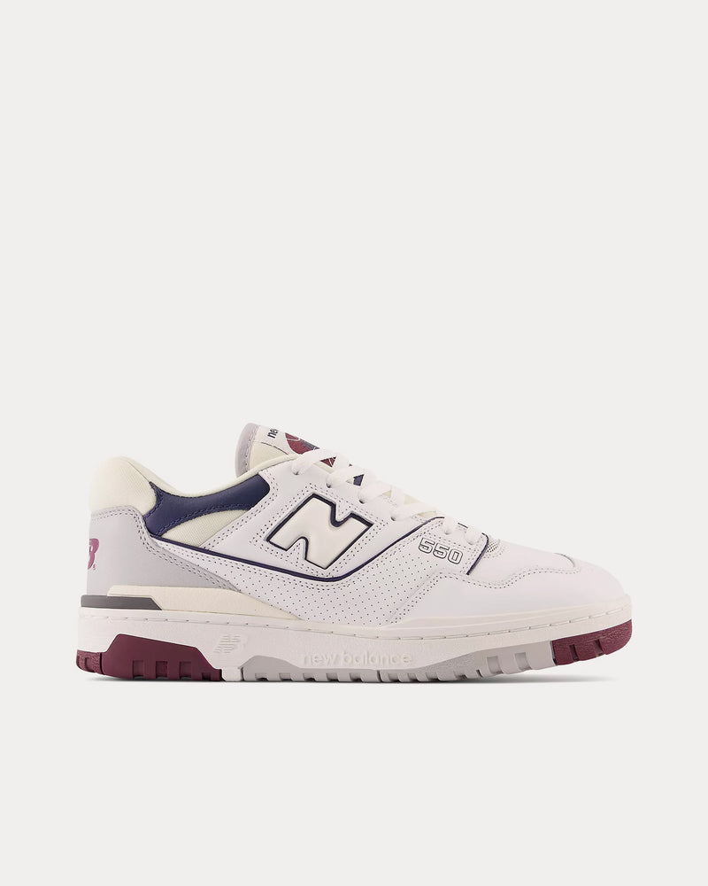 New Balance 550 White with Natural Indigo & Burgundy Low Top Sneakers - 1