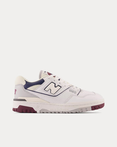 New Balance 550 White with Natural Indigo & Burgundy Low Top Sneakers