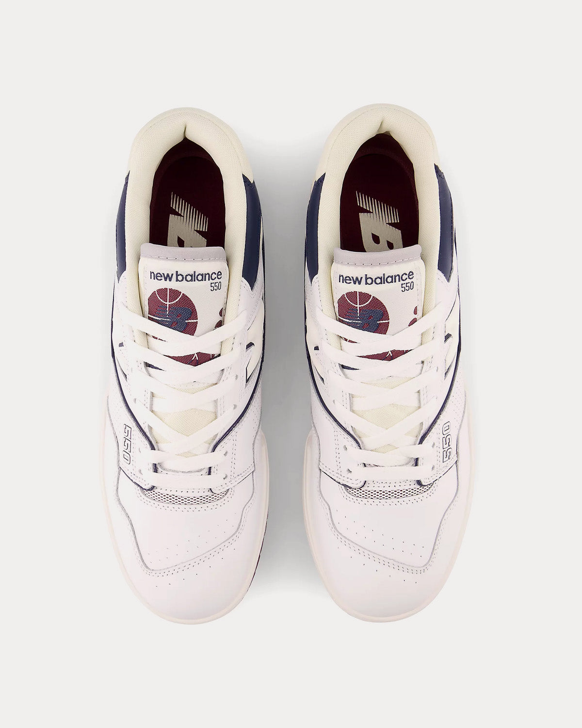 New Balance 550 White with Natural Indigo & Burgundy Low Top Sneakers - 2