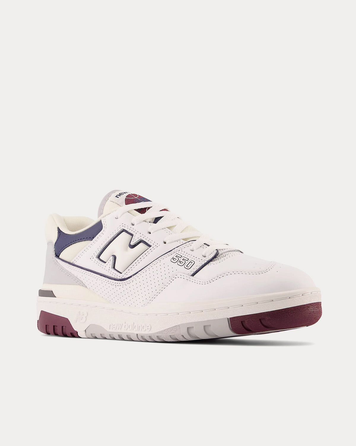 New Balance 550 White with Natural Indigo & Burgundy Low Top Sneakers - 3