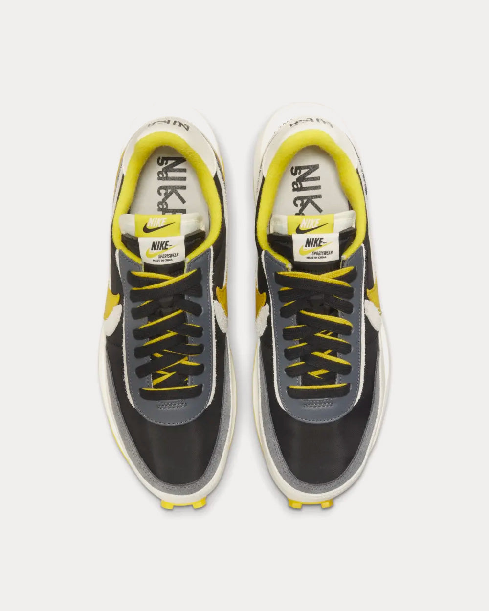 Nike x sacai x UNDERCOVER LDWaffle Black and Bright Citron Low Top Sneakers - 2